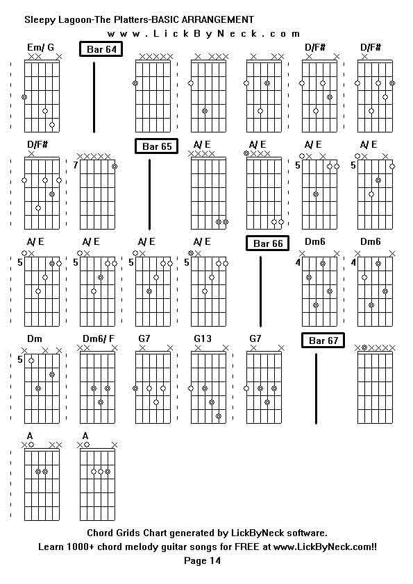 Chord Grids Chart of chord melody fingerstyle guitar song-Sleepy Lagoon-The Platters-BASIC ARRANGEMENT,generated by LickByNeck software.